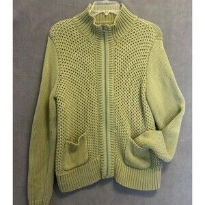 VTG Alexandra Bartlett Full Zip Cardigan Sweater Chunky Knit Womens Large Green